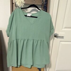 Relaxed V-Neck Peplum Top - Sage Green